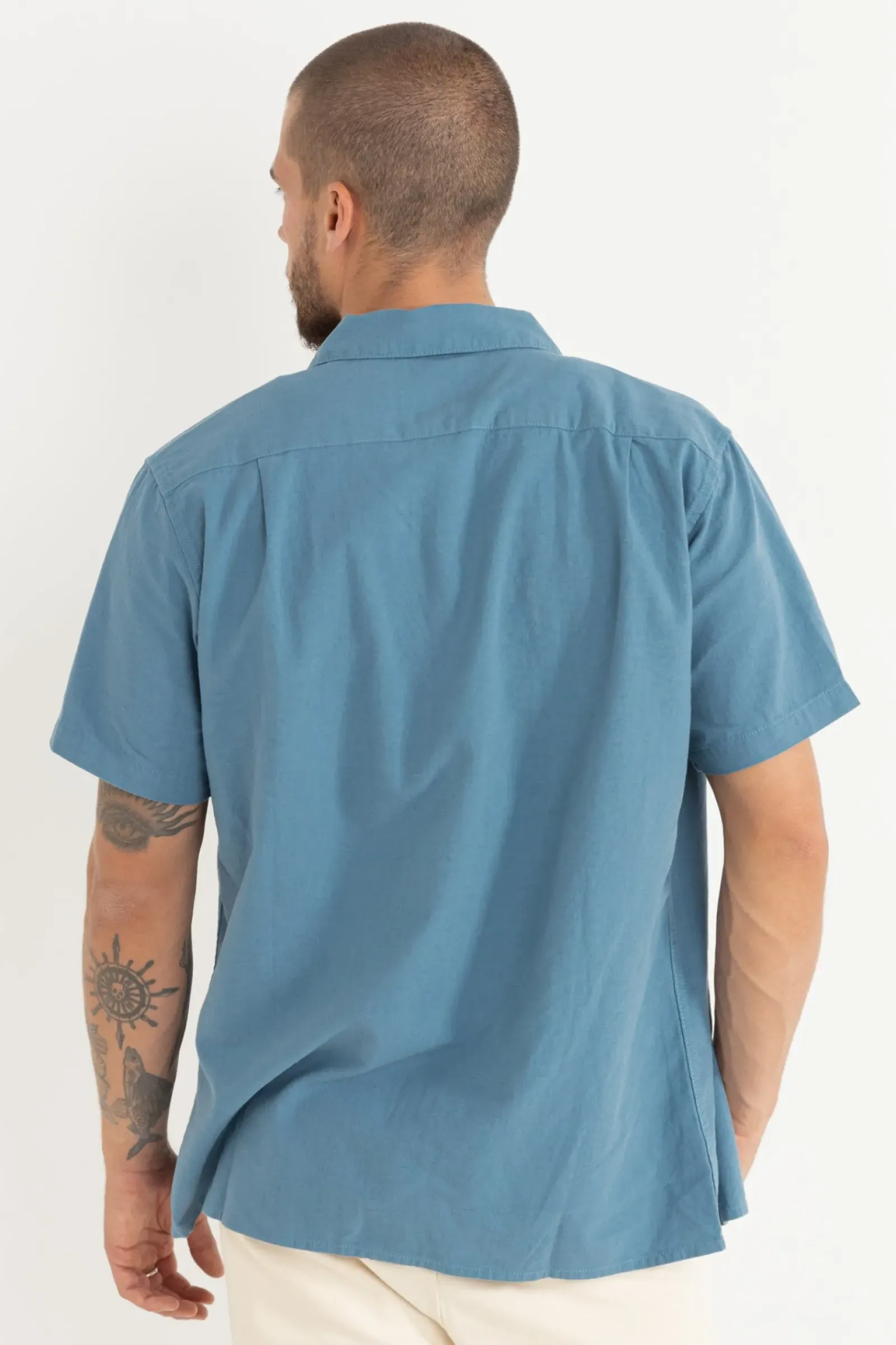 Rhythm Classic Linen Ss Shirt Mineral Blue