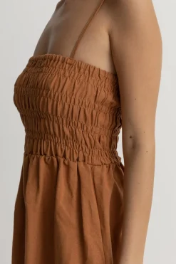 Women Rhythm Classic Shirred Mini Dress Caramel