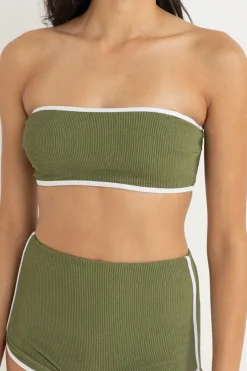 Women Rhythm Essential Rib Contrast Bandeau Top Olive