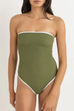 Women Rhythm Essential Rib Contrast One Piece Olive