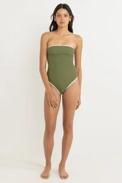 Women Rhythm Essential Rib Contrast One Piece Olive