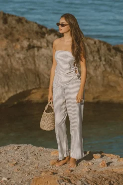 Women Rhythm Frankie Elastic Pant Navy Stripe
