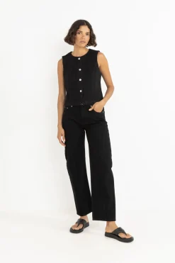 Women Rhythm Low-Rise Barrel Denim Pant Vintage Black