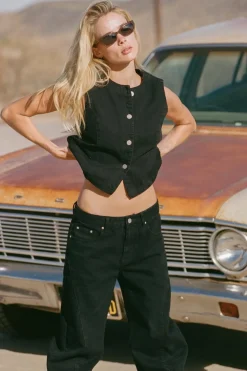Women Rhythm Riley Denim Vest Vintage Black