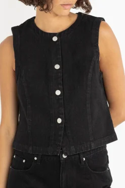 Women Rhythm Riley Denim Vest Vintage Black