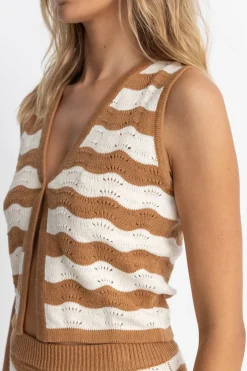 Women Rhythm Sunny Knit Vest Cacao Stripe