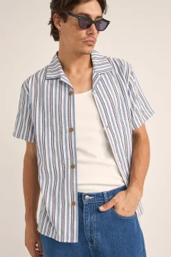 Rhythm Vacation Stripe Ss Shirt Blue