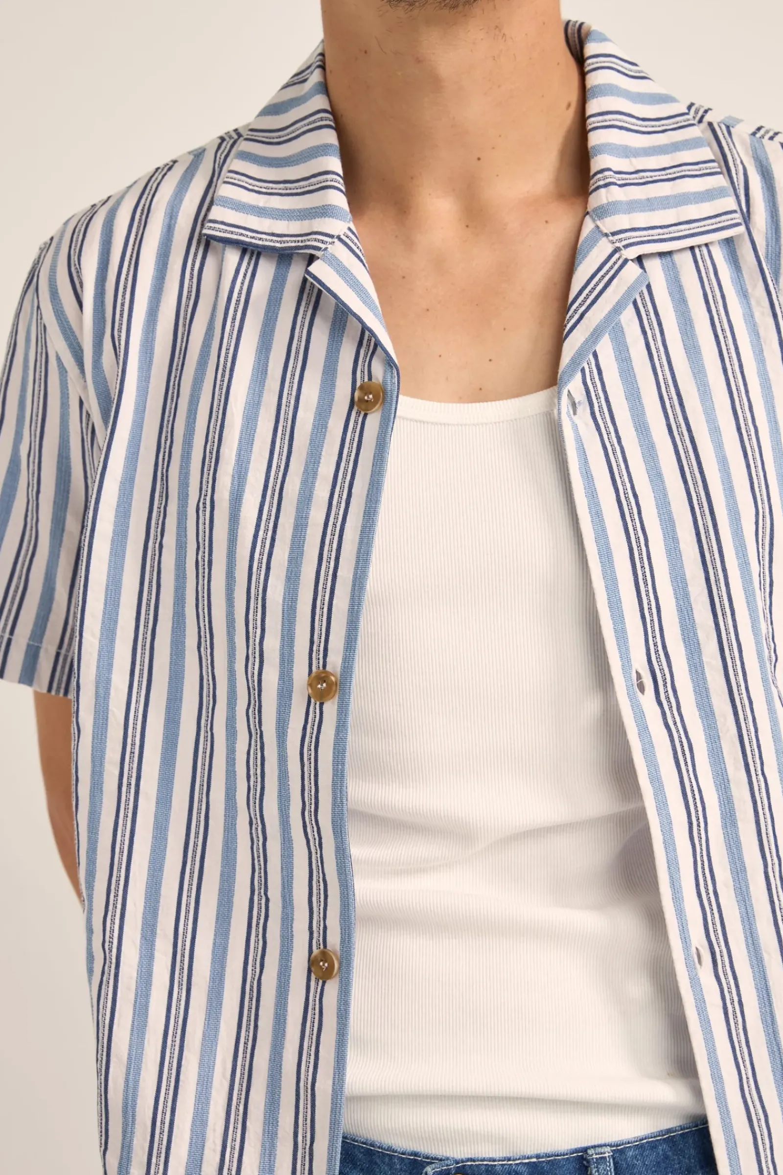 Rhythm Vacation Stripe Ss Shirt Blue