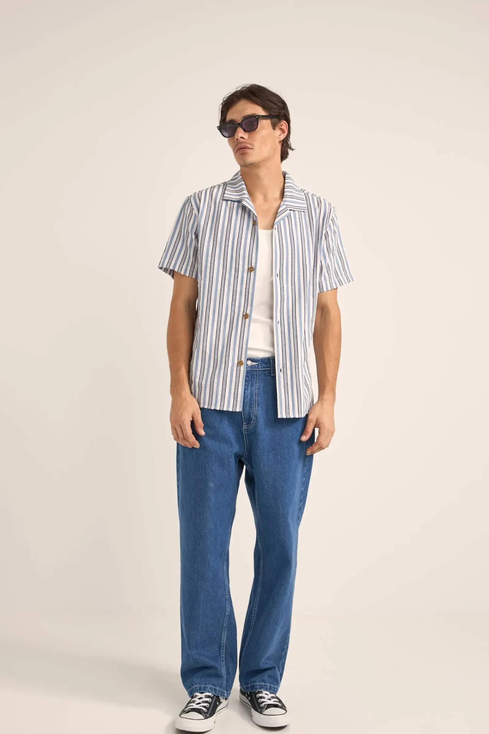 Rhythm Vacation Stripe Ss Shirt Blue
