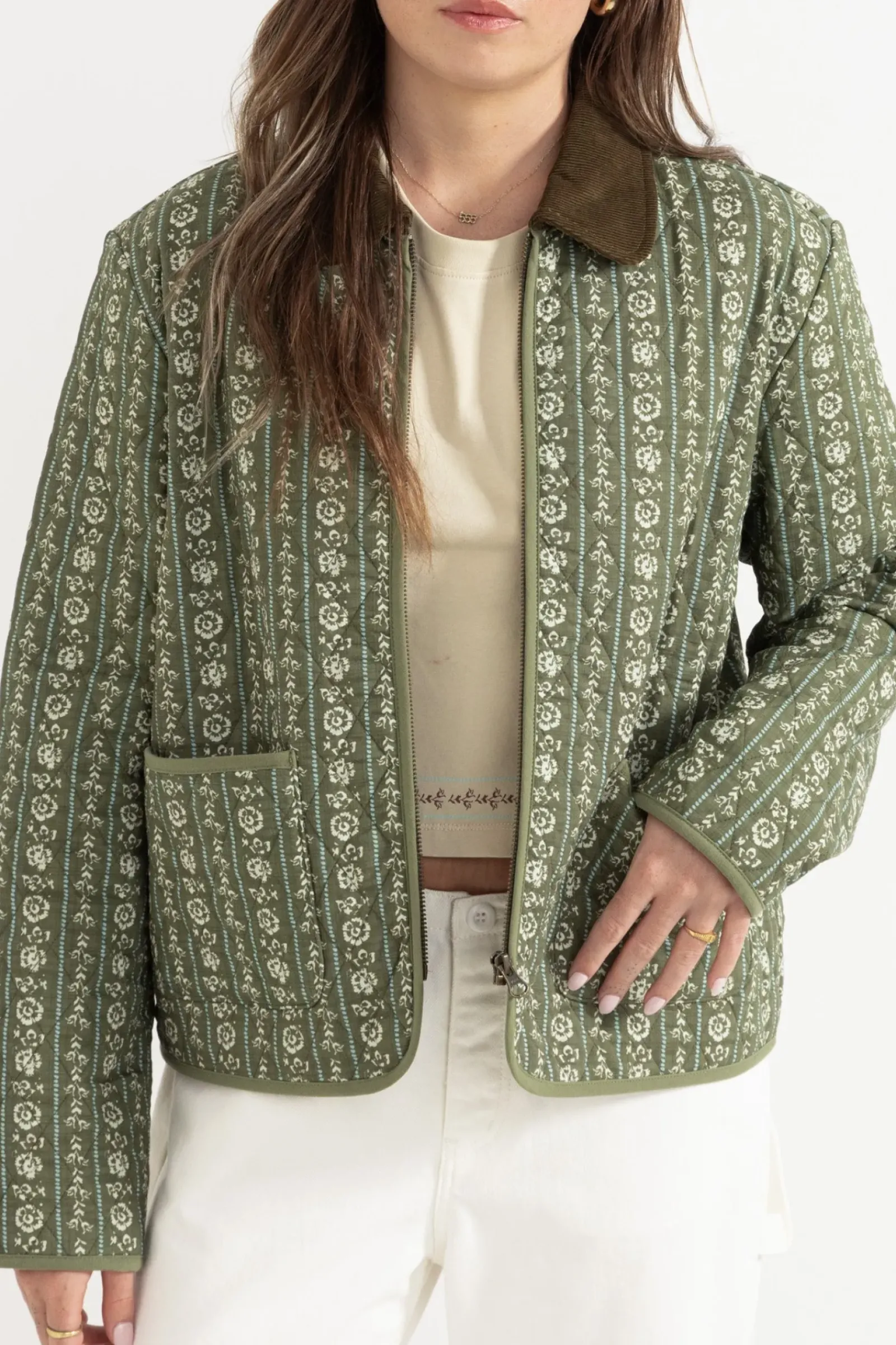Women Rhythm Vintage Floral Quilted Jacket Dusty